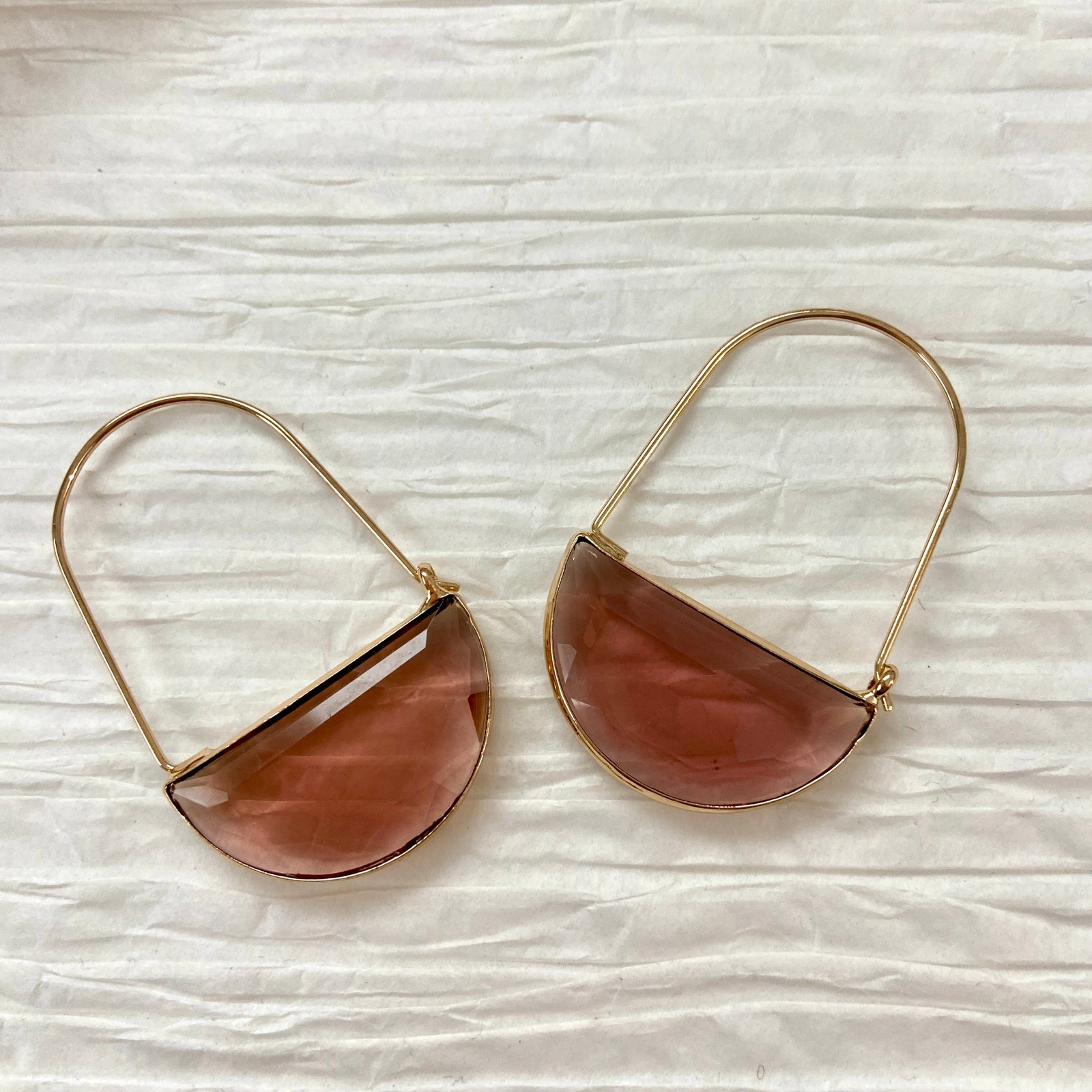 Dusty Purple Crescent Crystal Gold Tone Dangle Drop Earrings