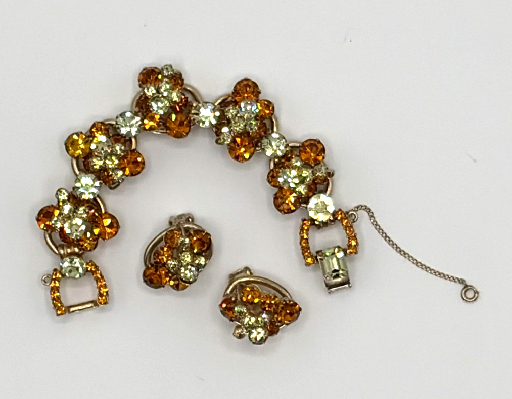 JULIANA D&E Set Bracelet w/Earrings Topaz and Citrine Rhinestones Ref#3288