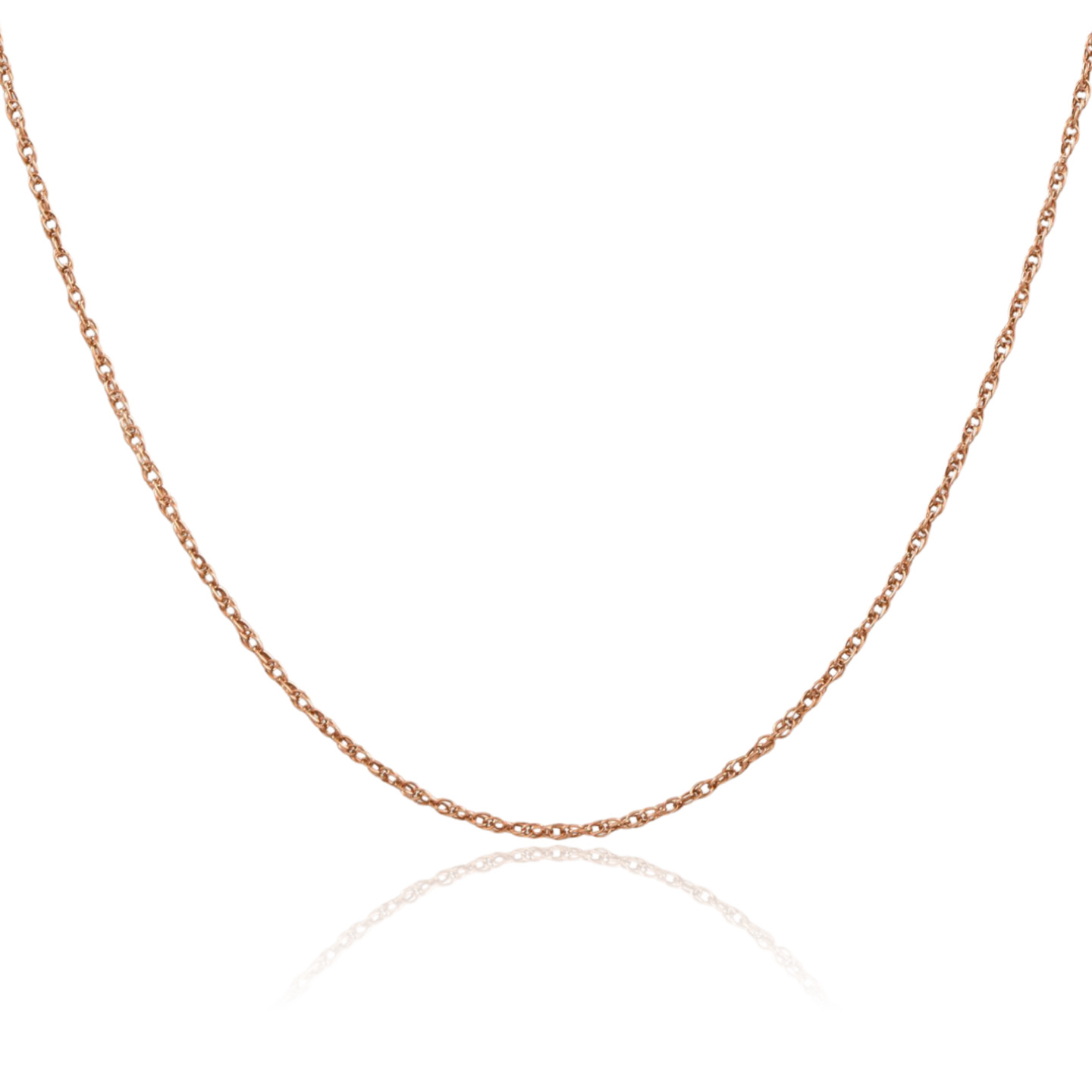 14K Solid Rose Gold 0.7mm Dainty Rope Chain Necklace Polished for Women