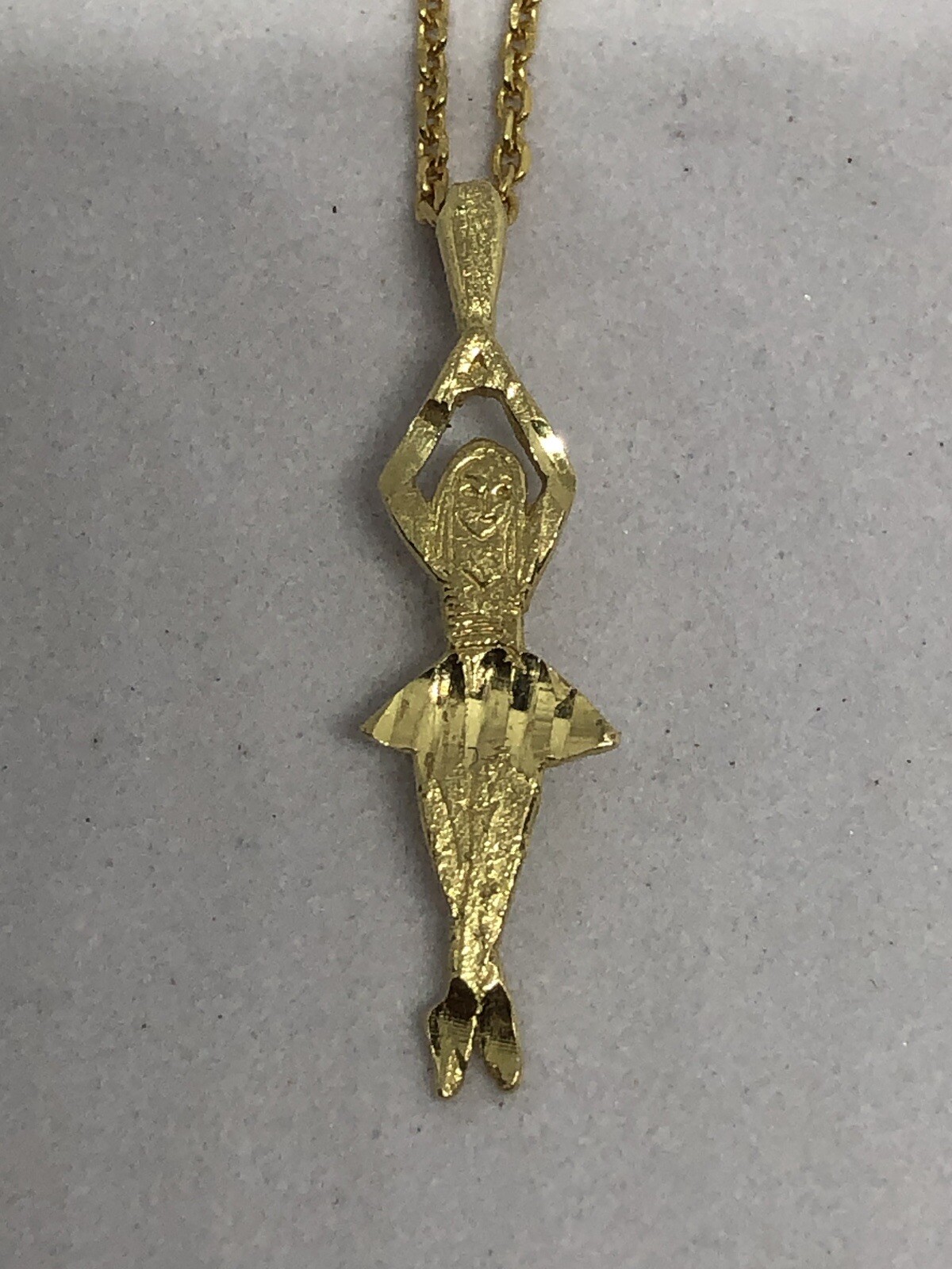 14k Gold Ballerina Pendant / Charm On 16” 14k Gold Chain 2.4 Grams