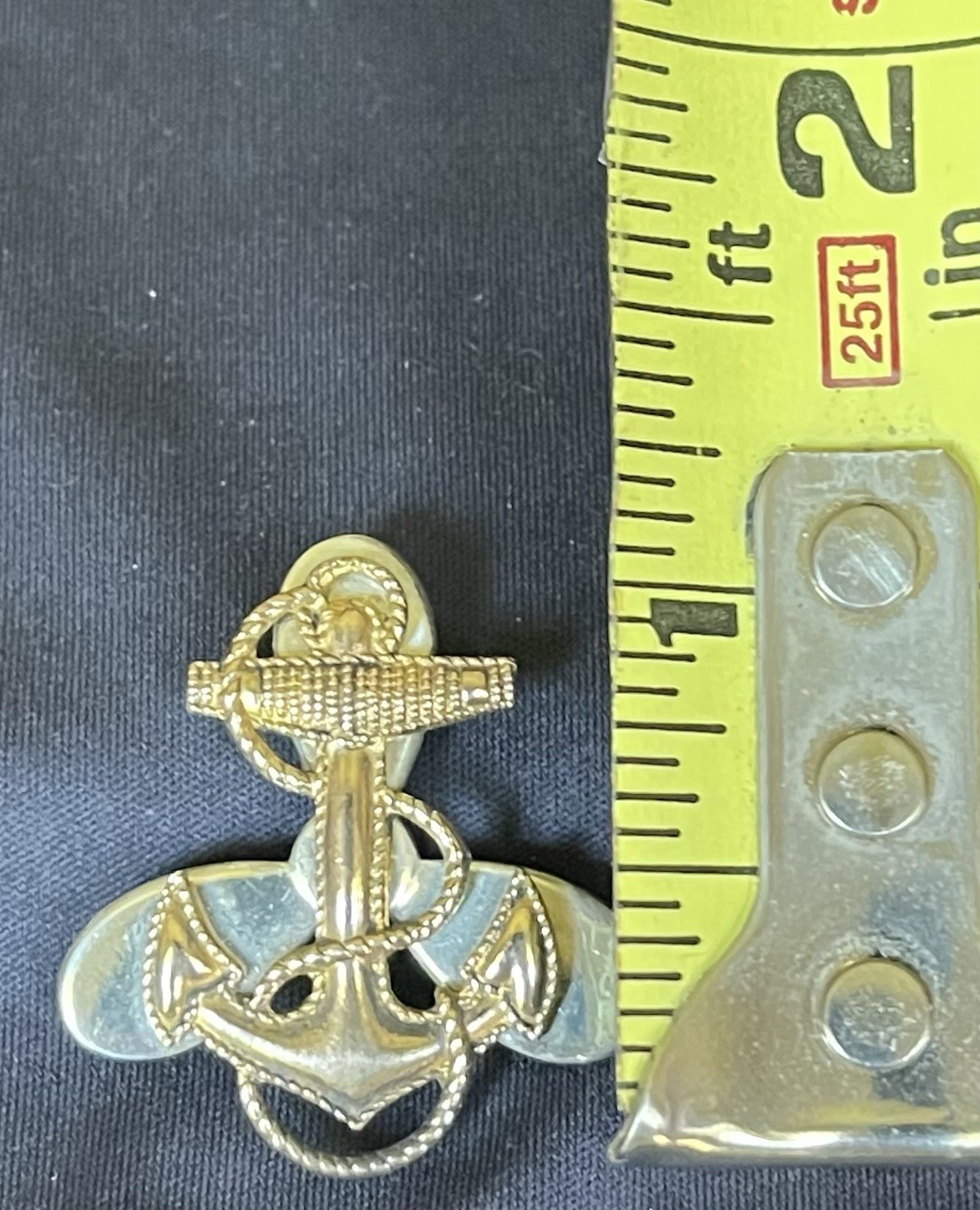 Sterling Silver Anchor Brooch Pin, Signed, Military Nautical, Gold & Silver, 1in