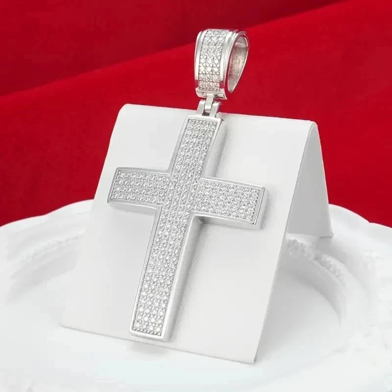 2.00 Ct Round Cut Real Moissanite Cross Pendant Chain 925 Sterling Silver