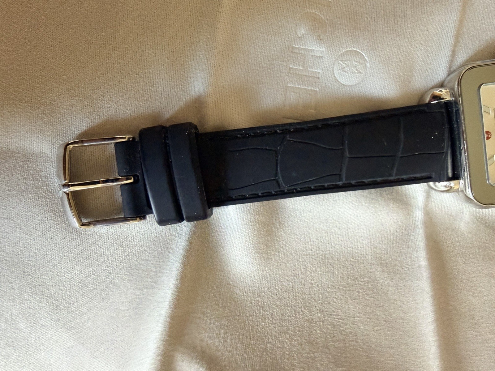 MICHELE Women’s Deco Sport Stainless Steel Watch Black Embossed Strap 34mm