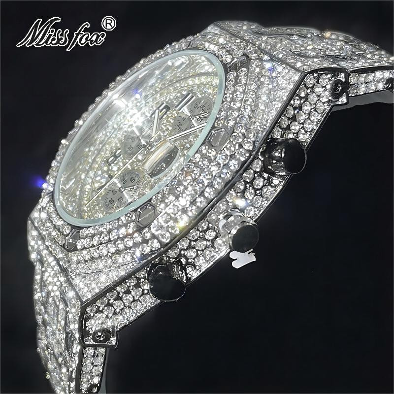 Luxury Chronograph Hip Hop King Bling Ice out Men’s Watch Iced Silver Cz Diamond