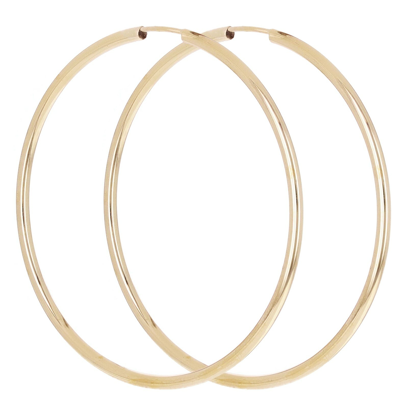 Italian 14k Yellow Gold High Polish Round Endless Hoop Earrings 1.5″ 1.6mm 1.3g