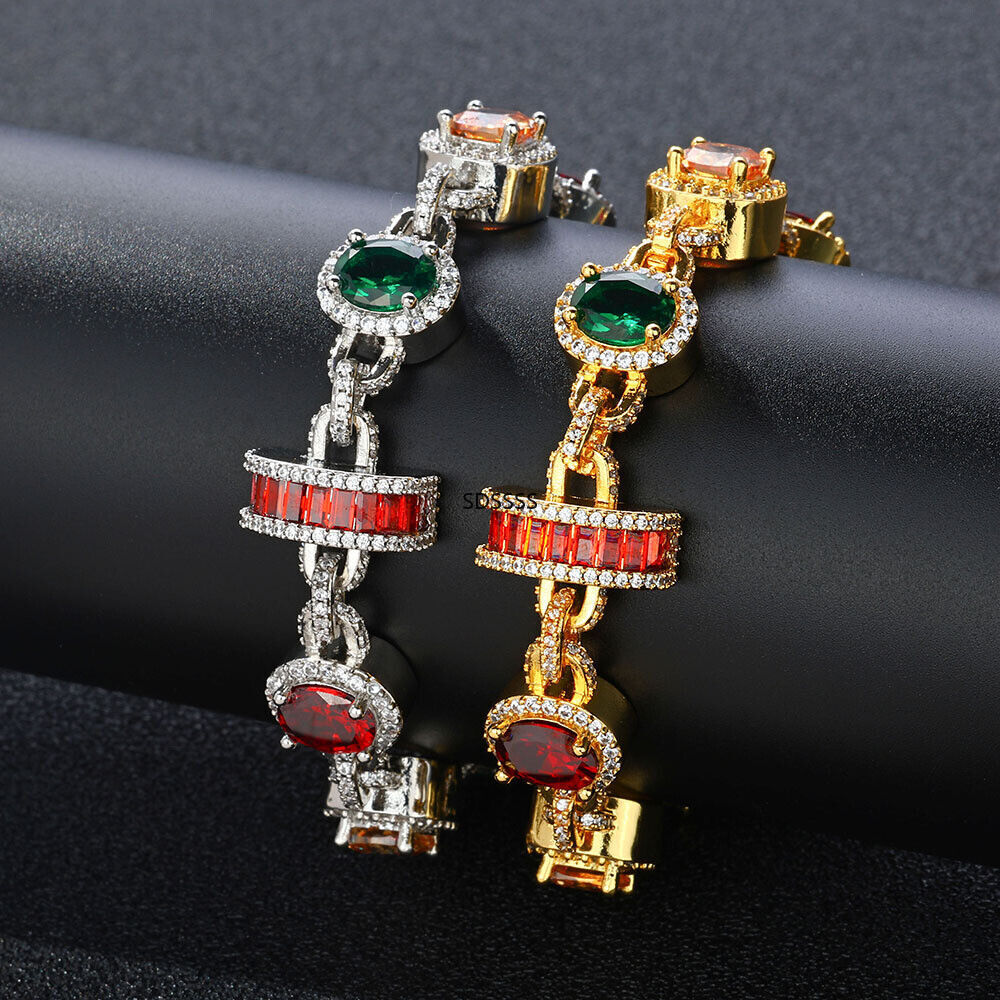 Jewelry Men Women Gift Hip Hop Tennis Chain Necklaces Bracelet Colorful