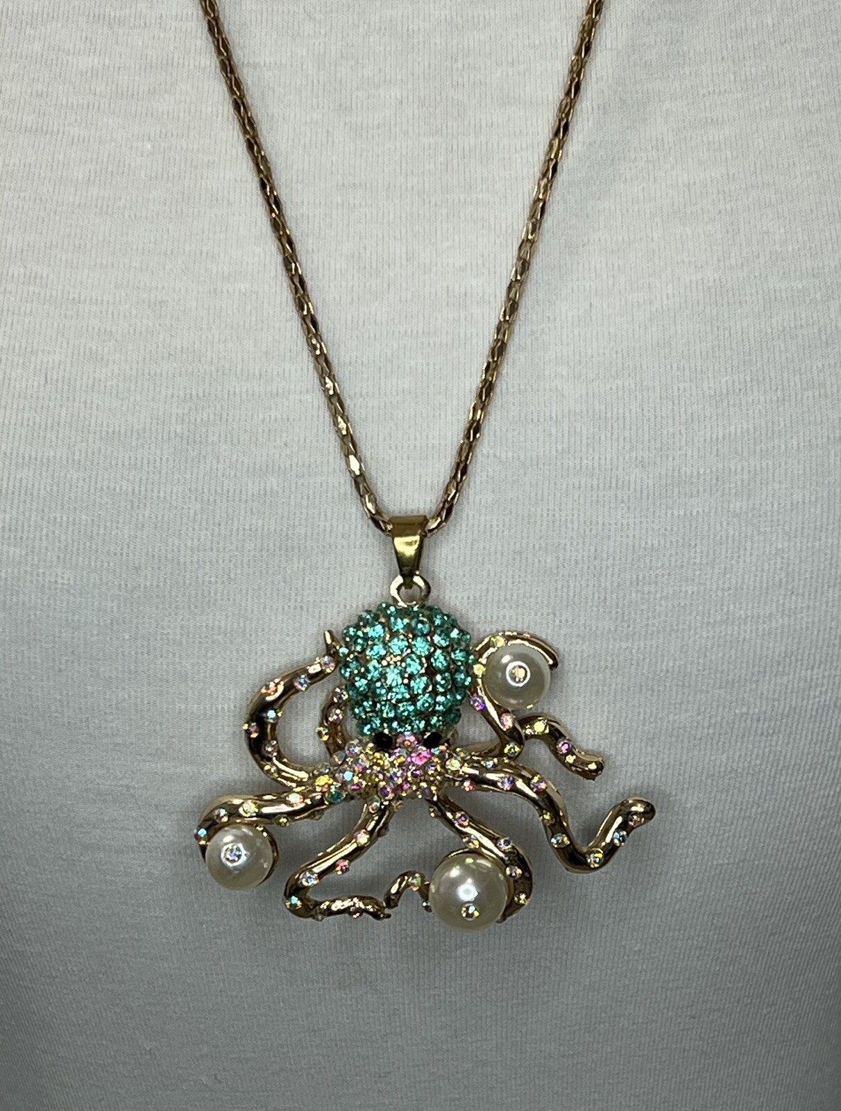 Betsey Johnson Large Aqua/Turquoise Blue Octopus Statement Necklace & Earrings