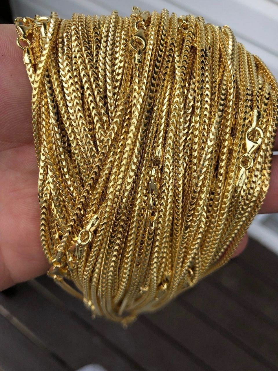 Cadena FRANCO para Hombre Plata De Ley 925 maciza Bañado en oro real de 14K 2MM