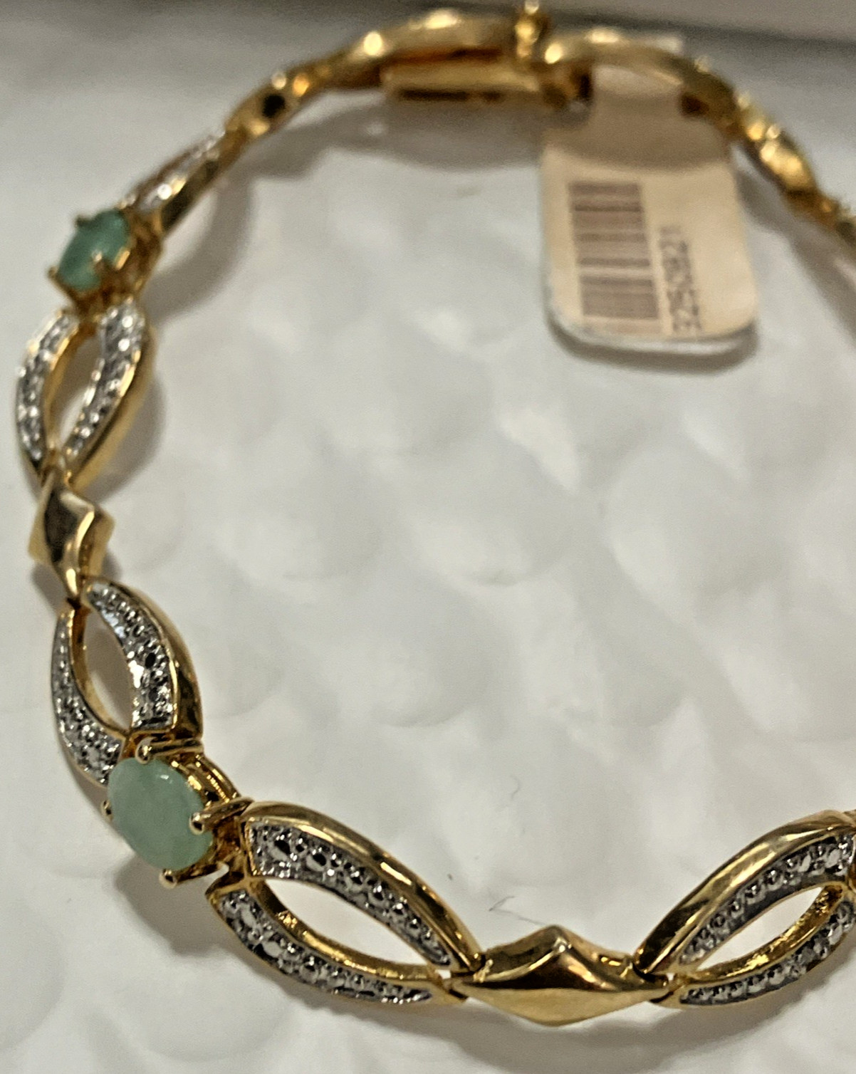 925 Sterling Silver Bct 12grams 8mm 7.5” Oval Green Stones Gold-Tone PreOwned