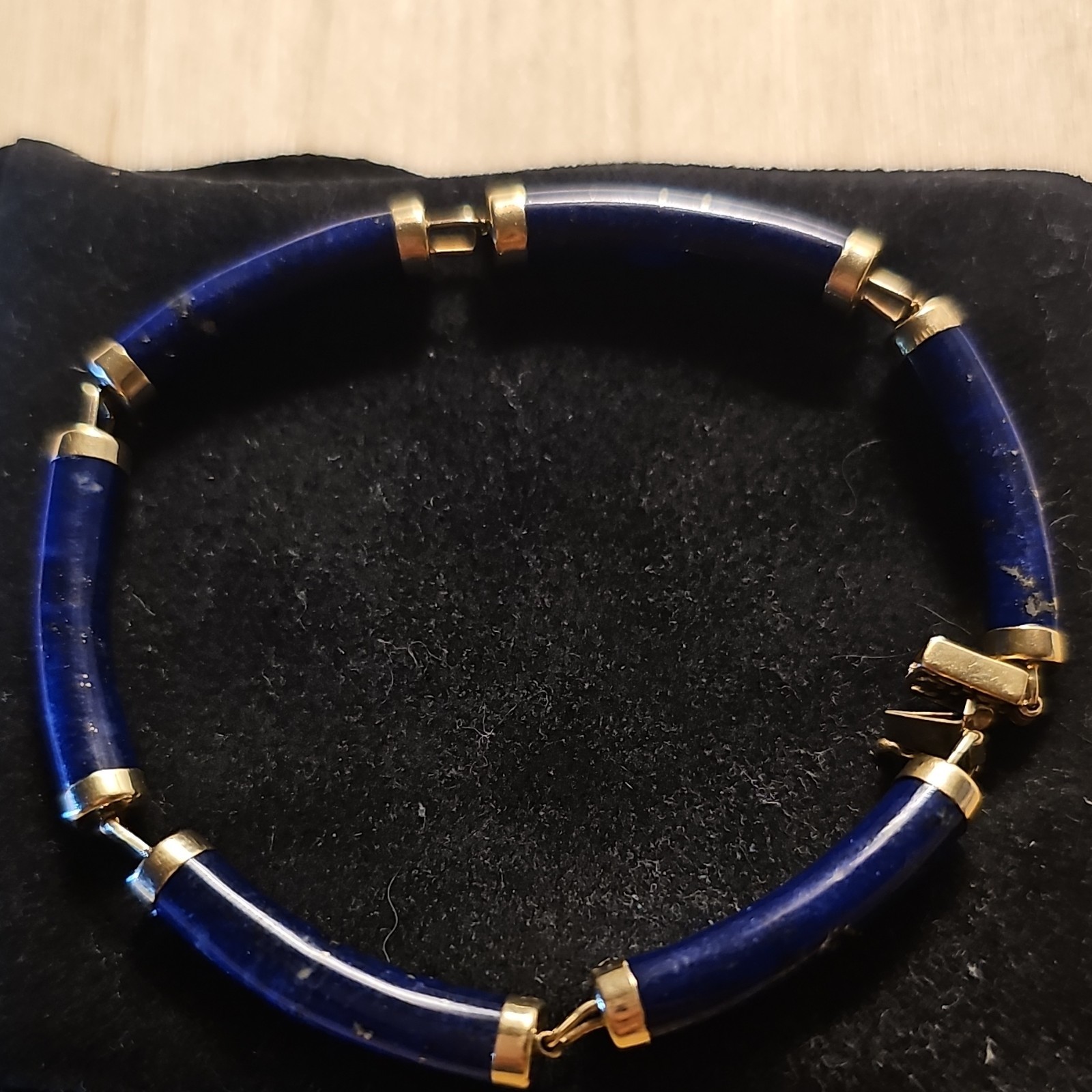 Vintage 14K Gold Heng Ngai HN Chinese Shou Lapis Lazuli Panel Bracelet 585