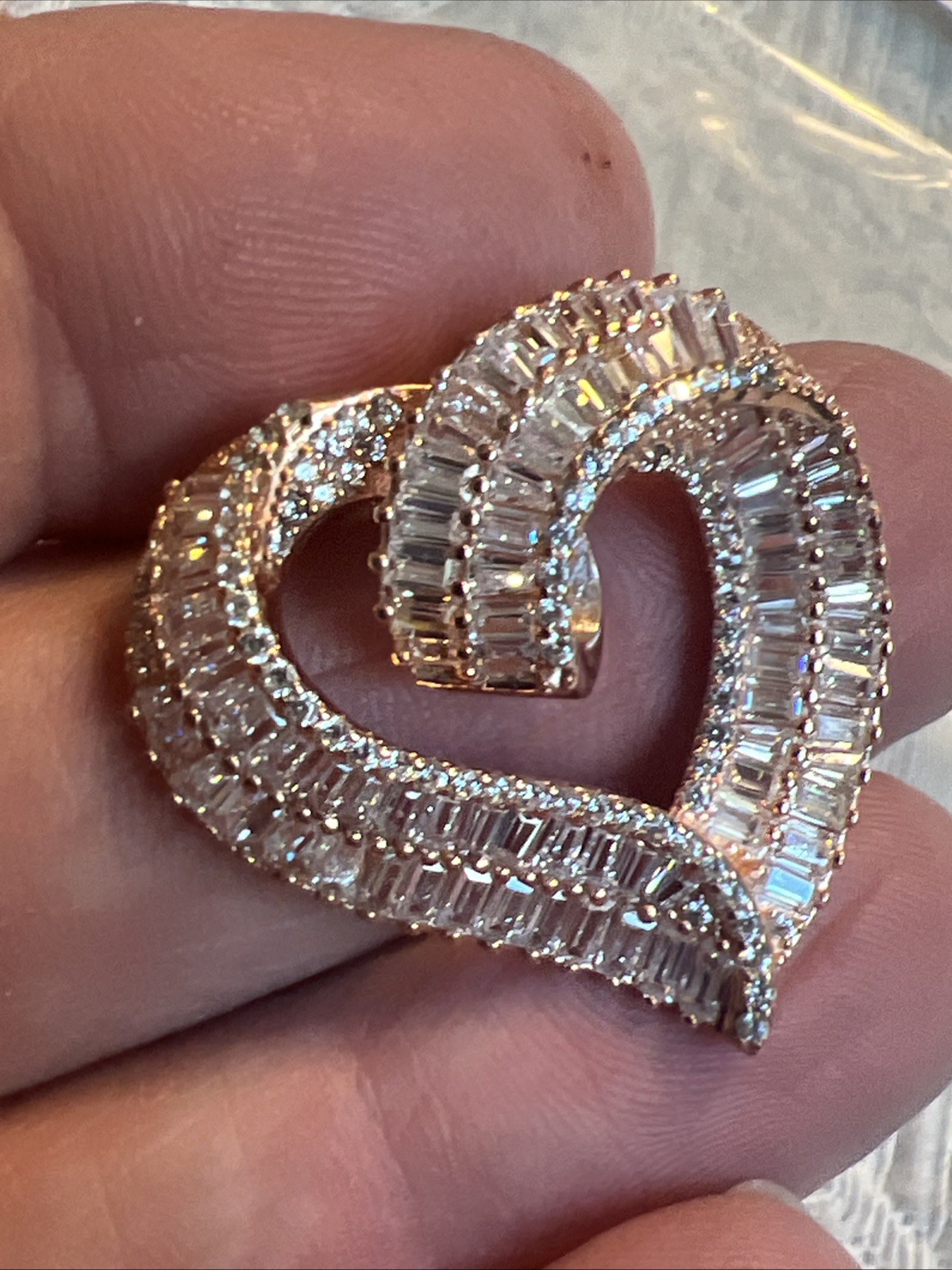White Cubic Zirconia 18K Rose Gold Over 925 Heart Pendant w 18 Chain #JH9