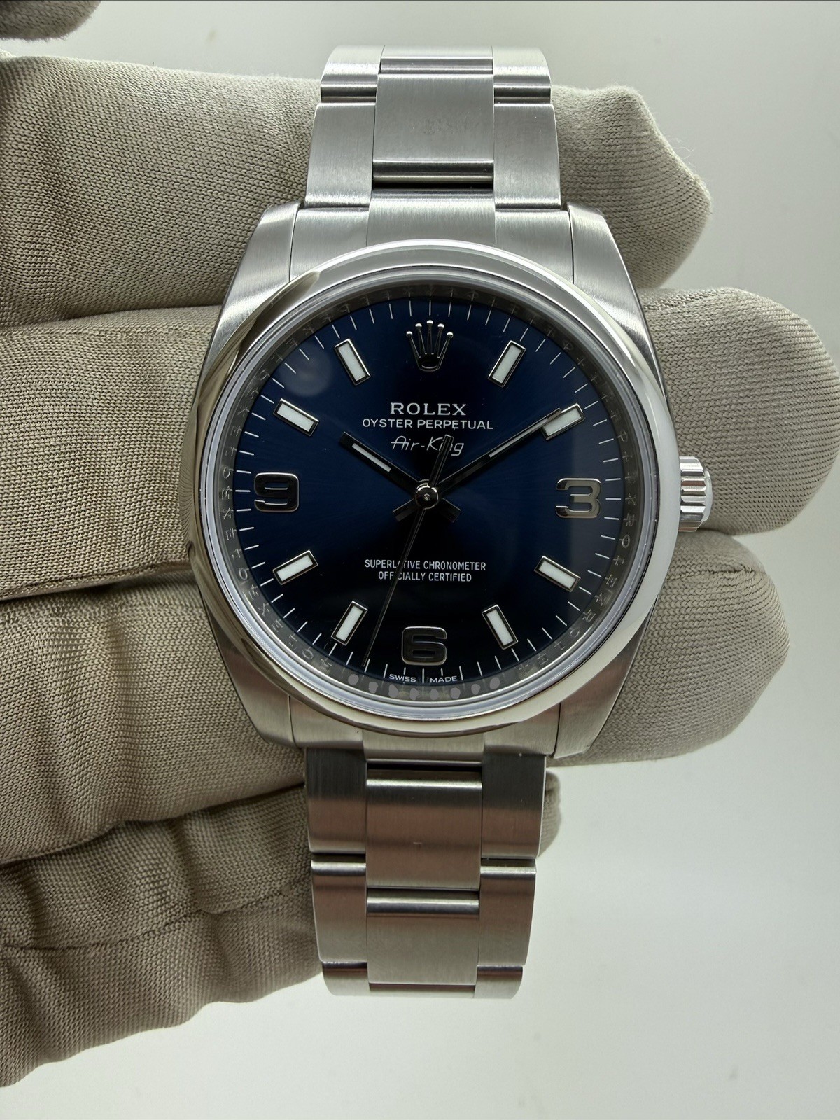 2012 Rolex Airking Oyster Perpetual Blue Dial Stickered NOS NEW 34mm 114200 B+P