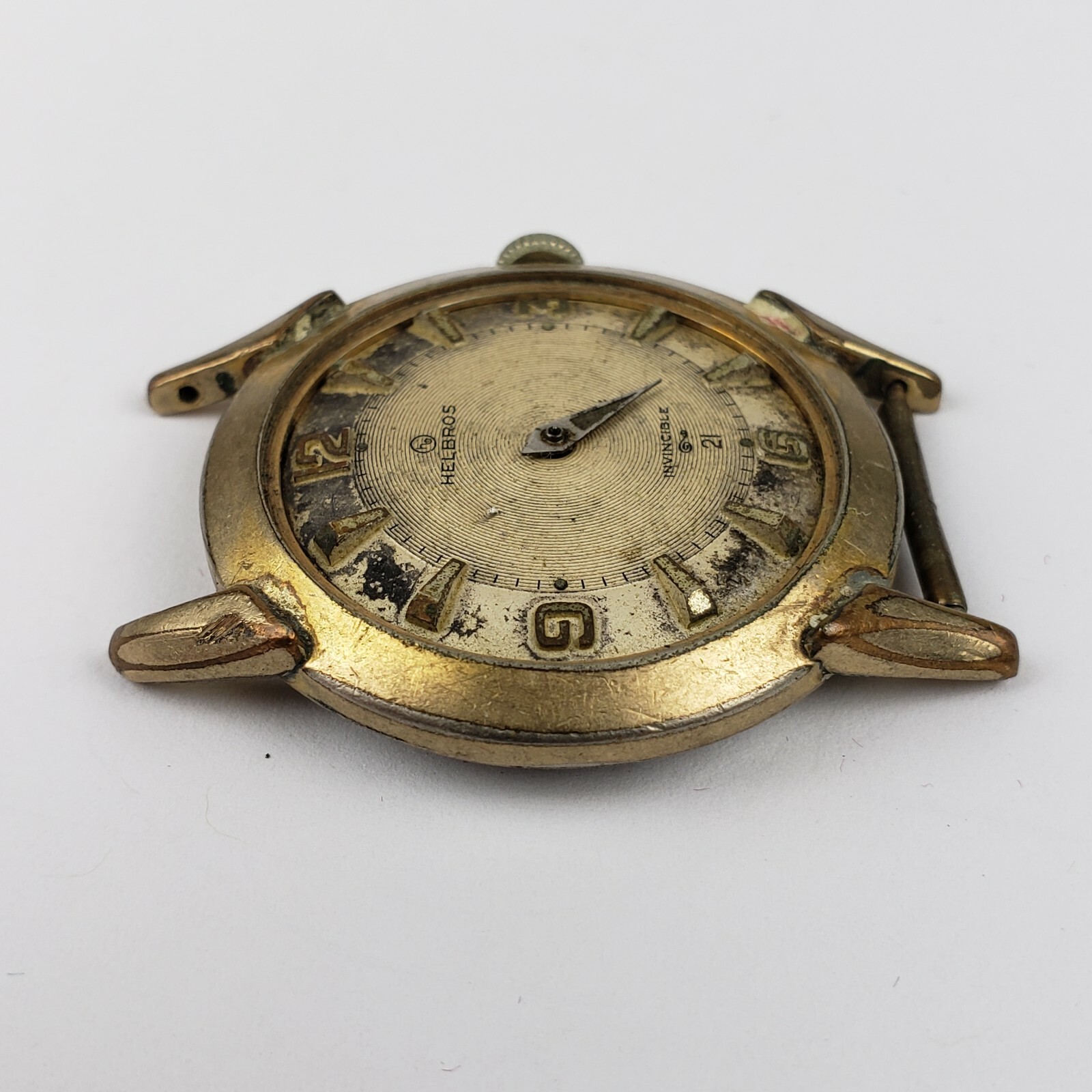 Vintage Helbros Mens Gold Tone Watch Invincible 21 For Parts Repair