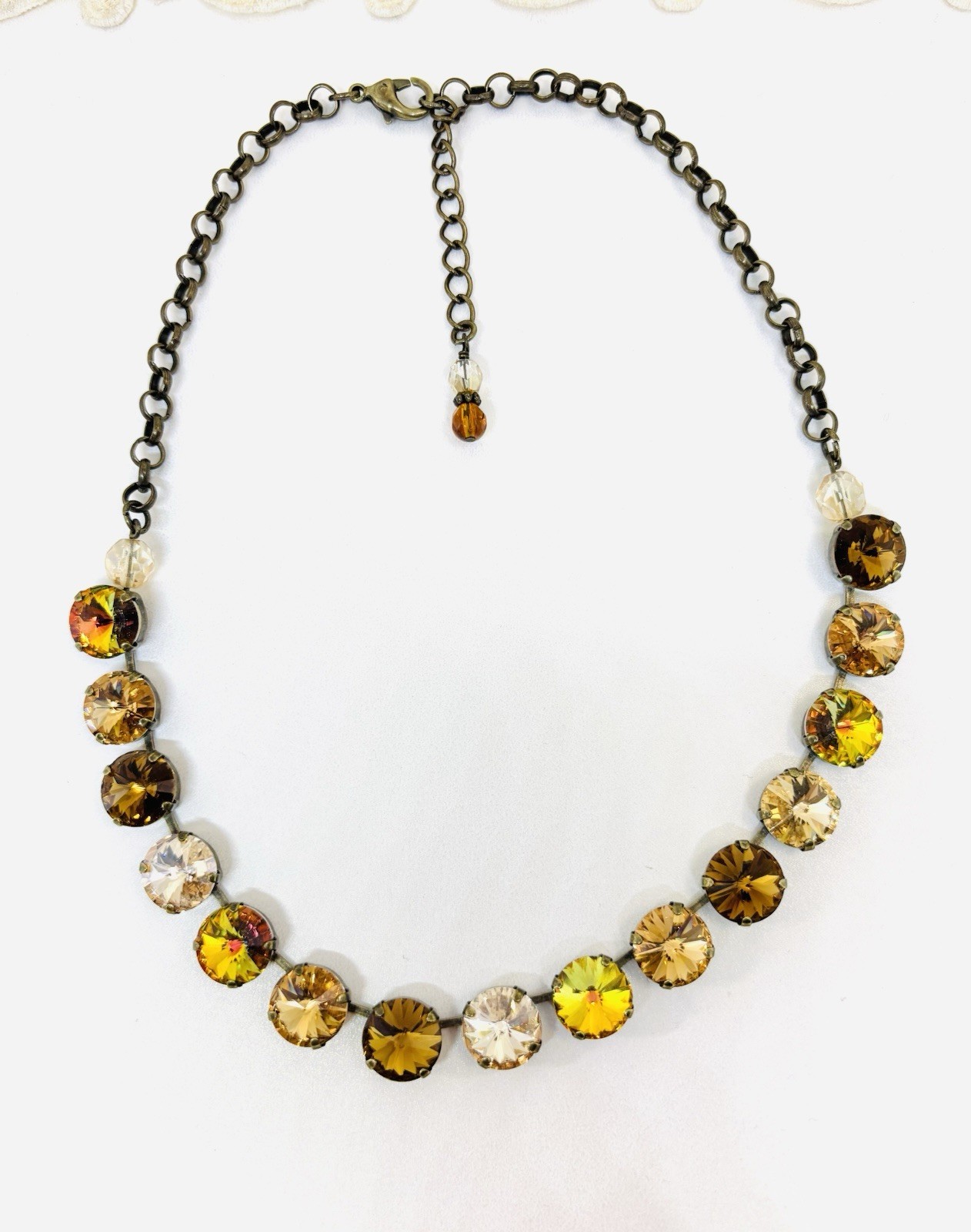 12mm Golden Sahara Brown Cup Chain Crystal Necklace made with Lt Topaz Crystals