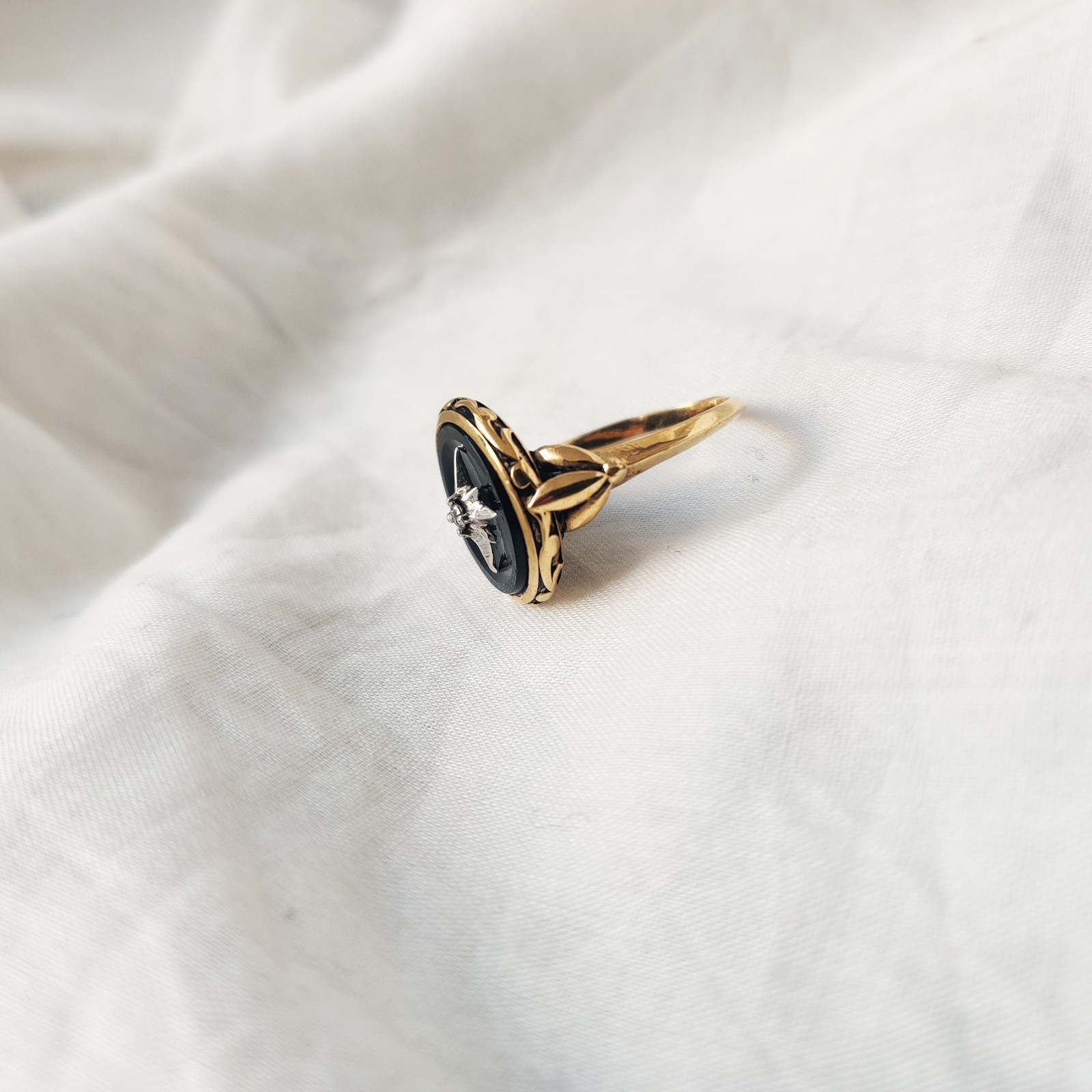 black onyx 925 starling silver ring Victorian, Vintage, Art And Deco ,size 7