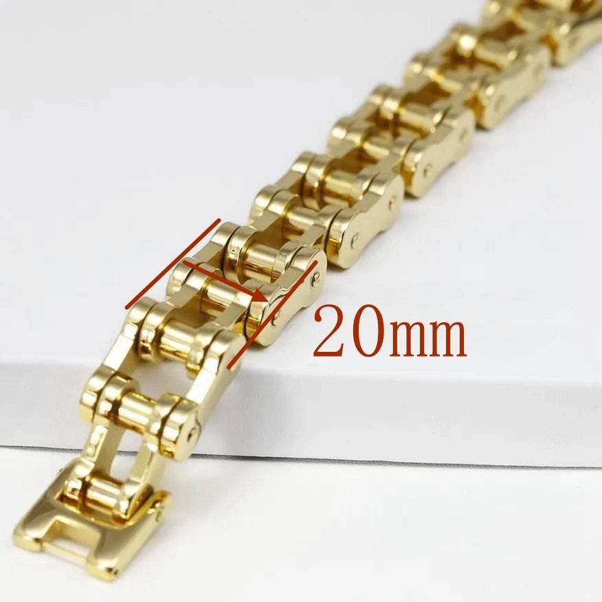 Men’s 8.5″ Stainless Steel Motor Bike Link Bracelet 20mm Heavy Gold plated,BOX