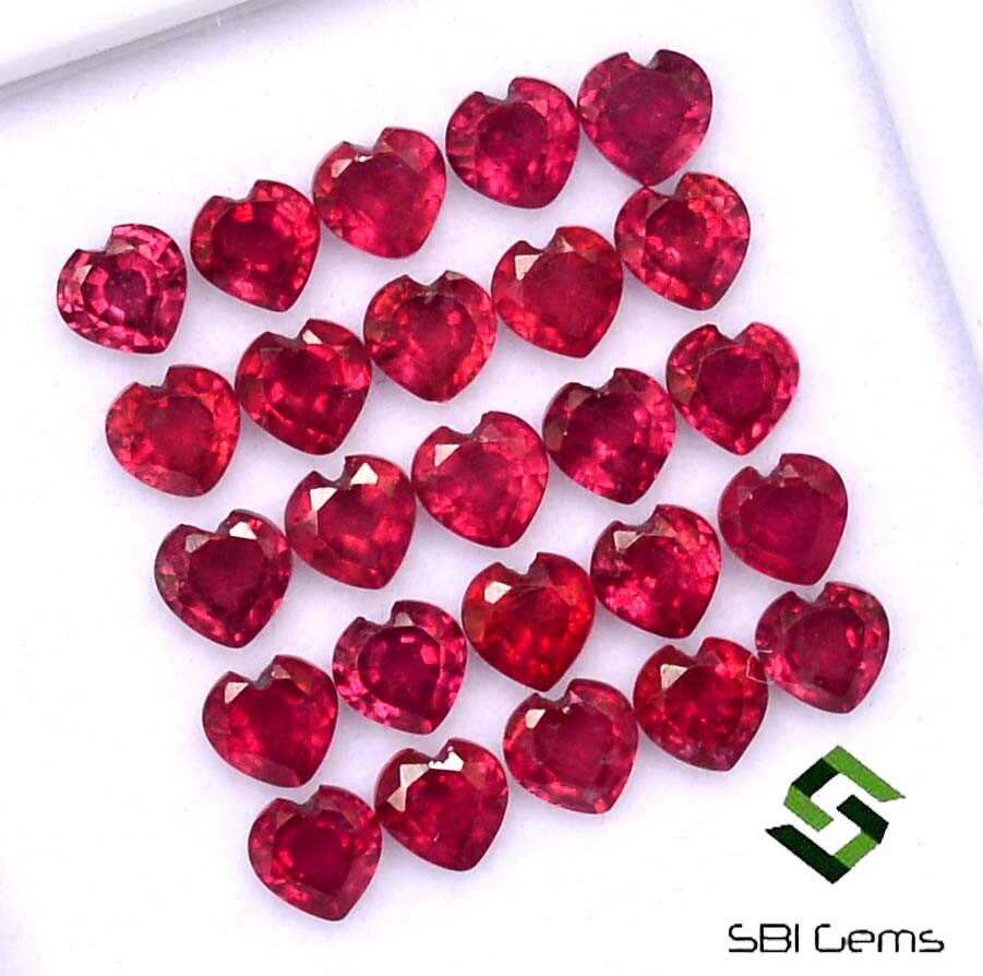 8.86 CTS Natural Ruby Heart Shape Cut 4×4 mm Lot 25 Pcs Calibrated Loose Gems GF