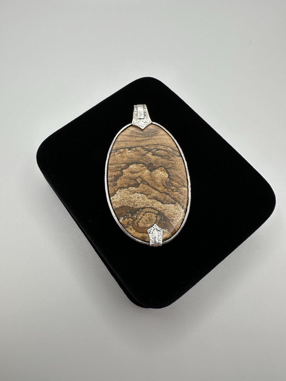 Vintage Sterling Silver BJ Picture Jasper Large Necklace Pendant 6.6cm JB20
