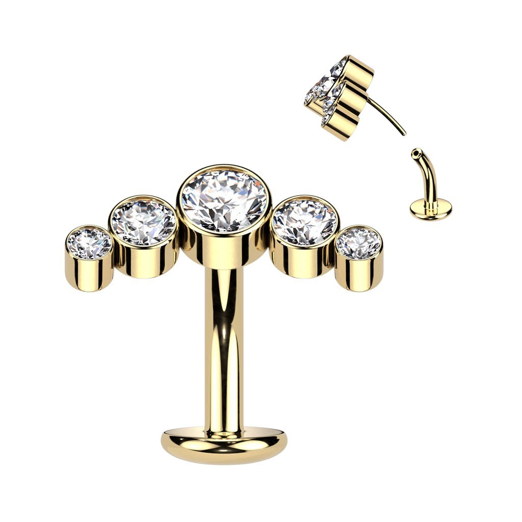 Titanium Threadless Floating Belly Button Ring With 5 Round Bezel CZ
