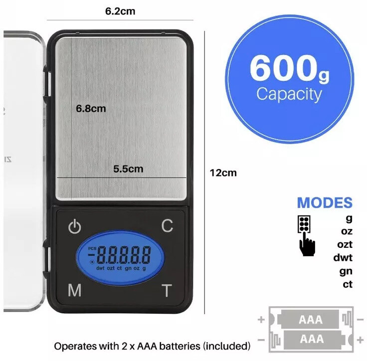 Smart Weigh ZIP600 Ultra Slim Digital Pocket Scale 600g by 0.1g – NEW IN BOX!