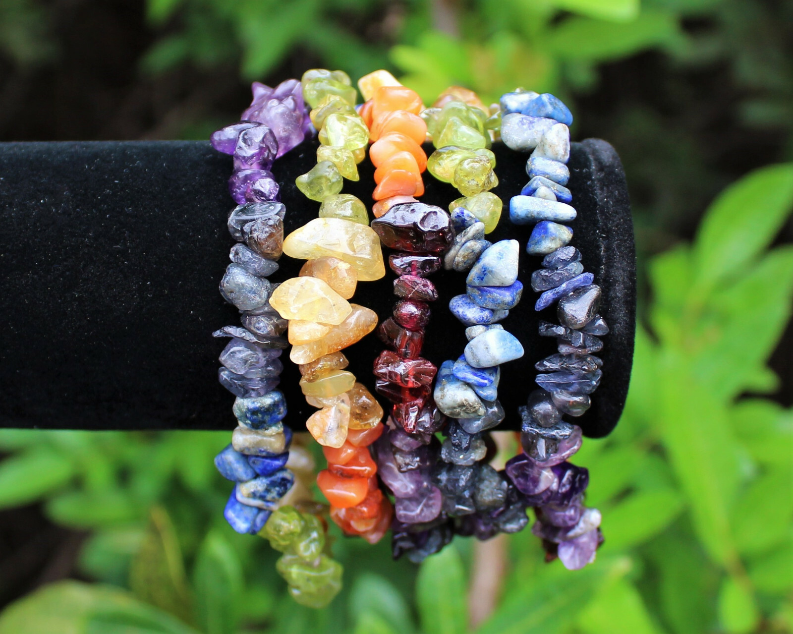 7 Chakra Chip Gemstone Bracelet, Stretch : Raw Crystal Healing US SELLER