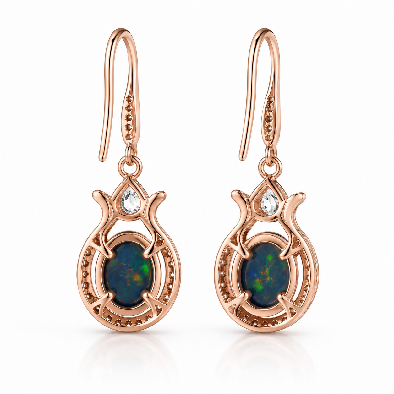 Black Fire Opal Dangle Earrings 6x8mm, 925 Sterling Silver Black Opal Earrings