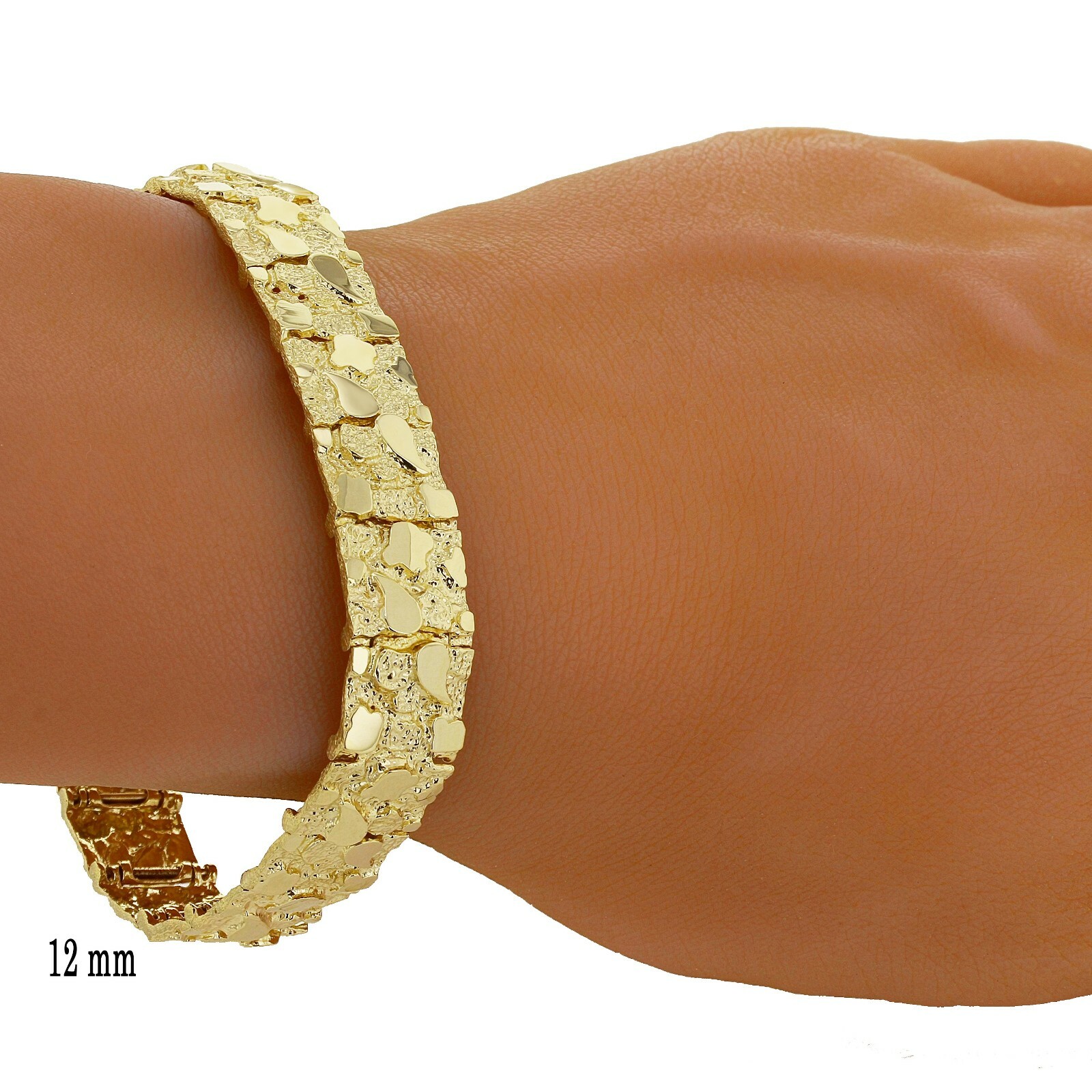 14k Yellow Gold Solid Nugget Bracelet Adjustable 8.5-9″ 12mm 34 grams