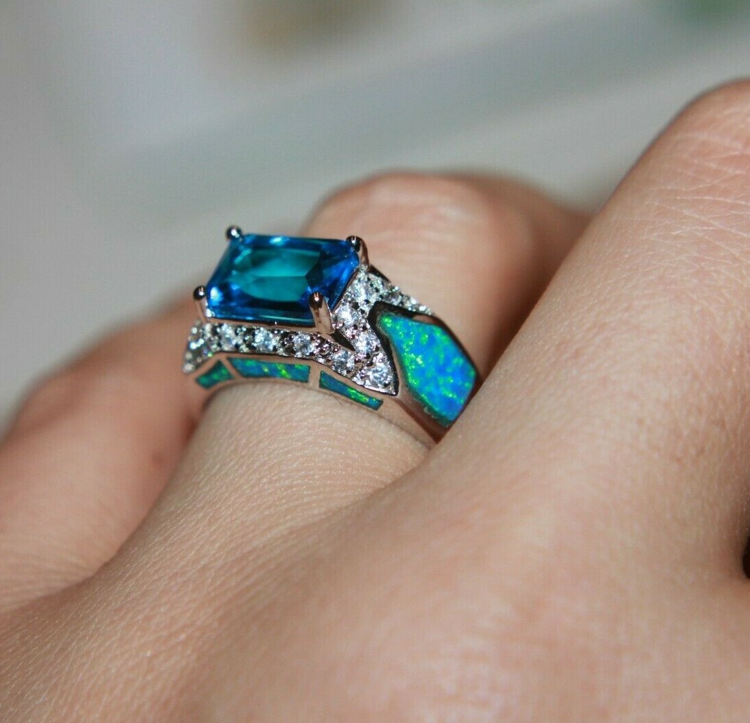fire opal ring gems silver jewelry 5.75 8.5 9.75 Victorian cocktail engagement