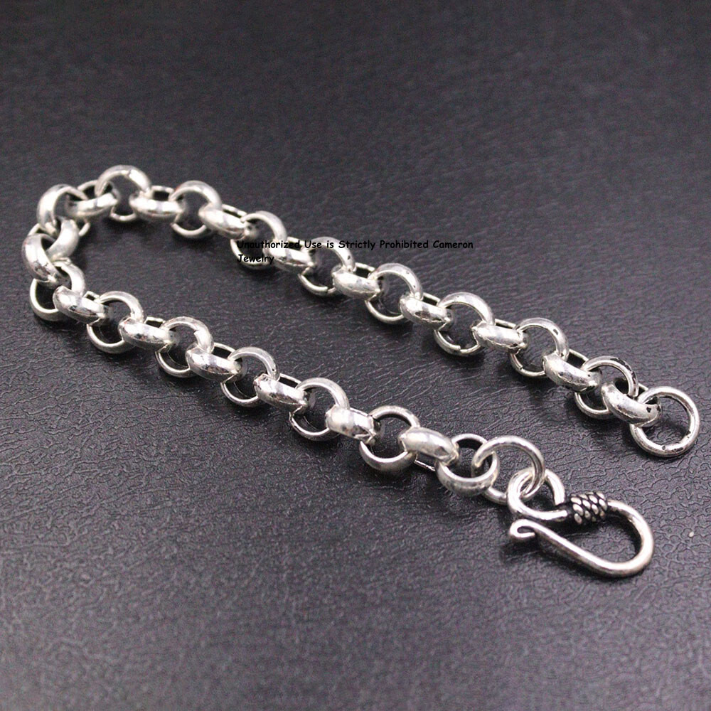 Pure S925 Sterling Silver Chain Men’s 10mm Cable Link Bracelet 25-26g 7.6inch