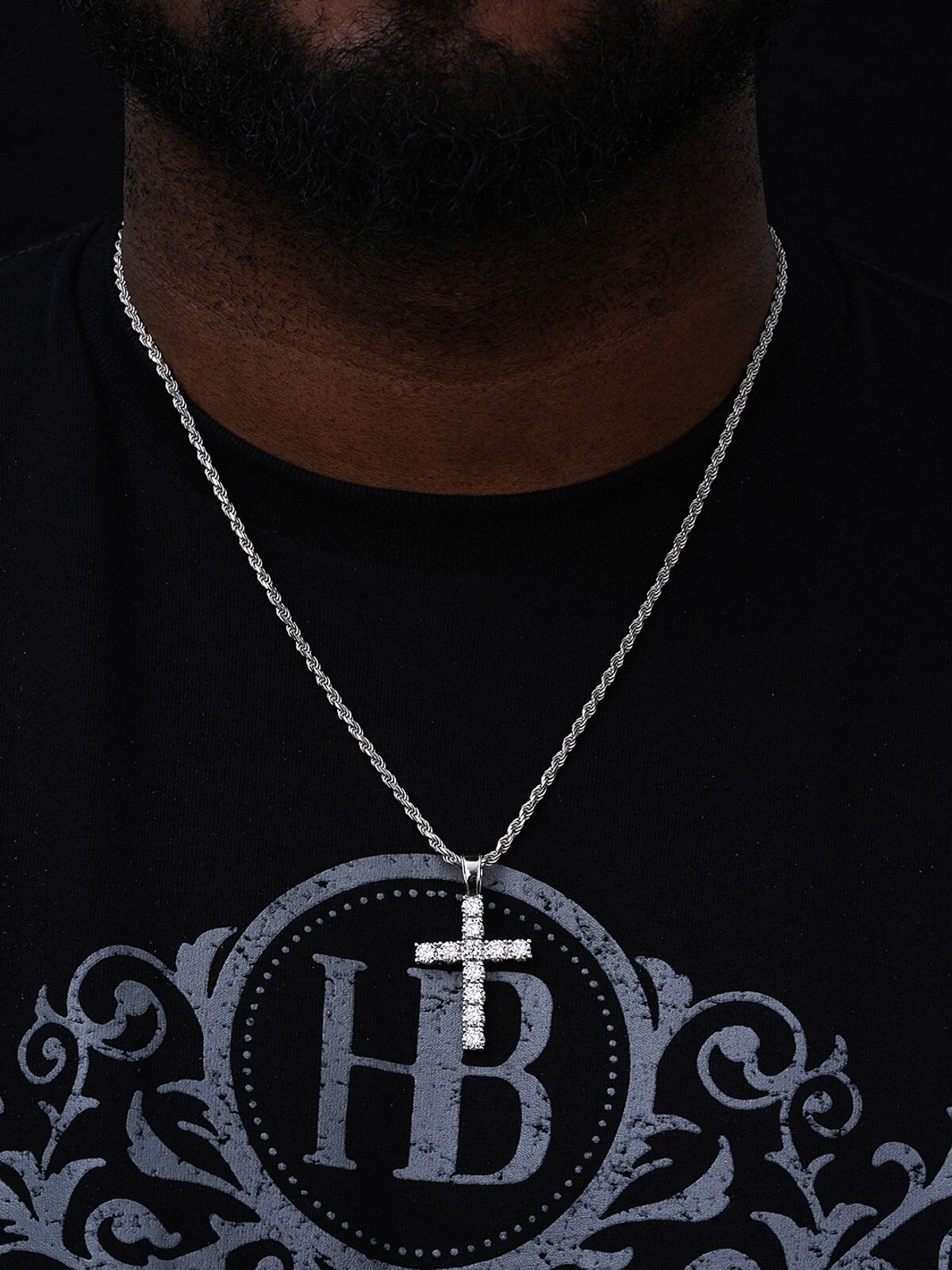 Solid 925 Sterling Silver Tennis Cross Pendant Simulated Diamonds Men’s Ladies’