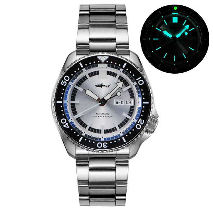 Heimdallr Sharkey SKX Day Date Dial NH36 Automatic 200M Diver Watch C3 BGW9 316L