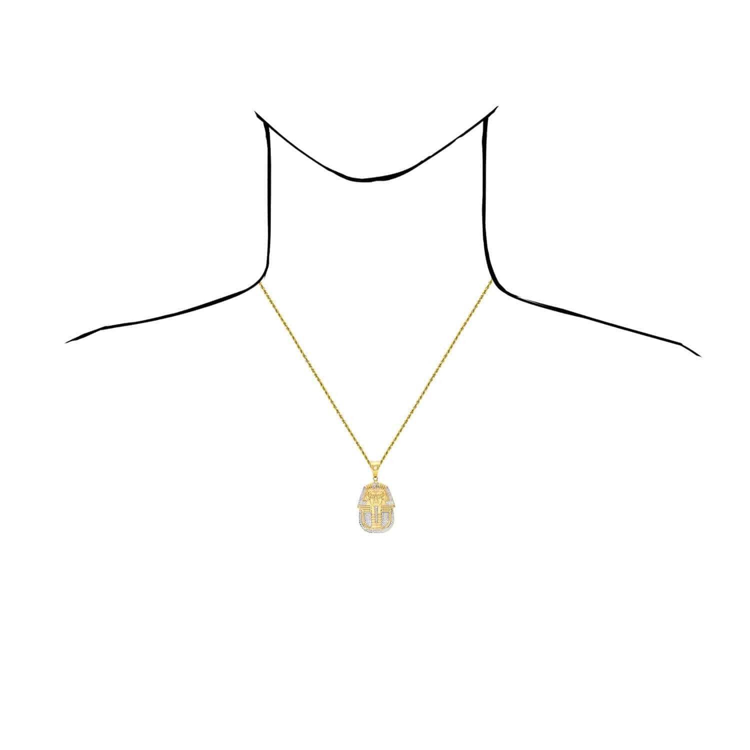 10K Yellow Gold Two Tone Diamond Cut Pharaoh King Tut Charm Pendant