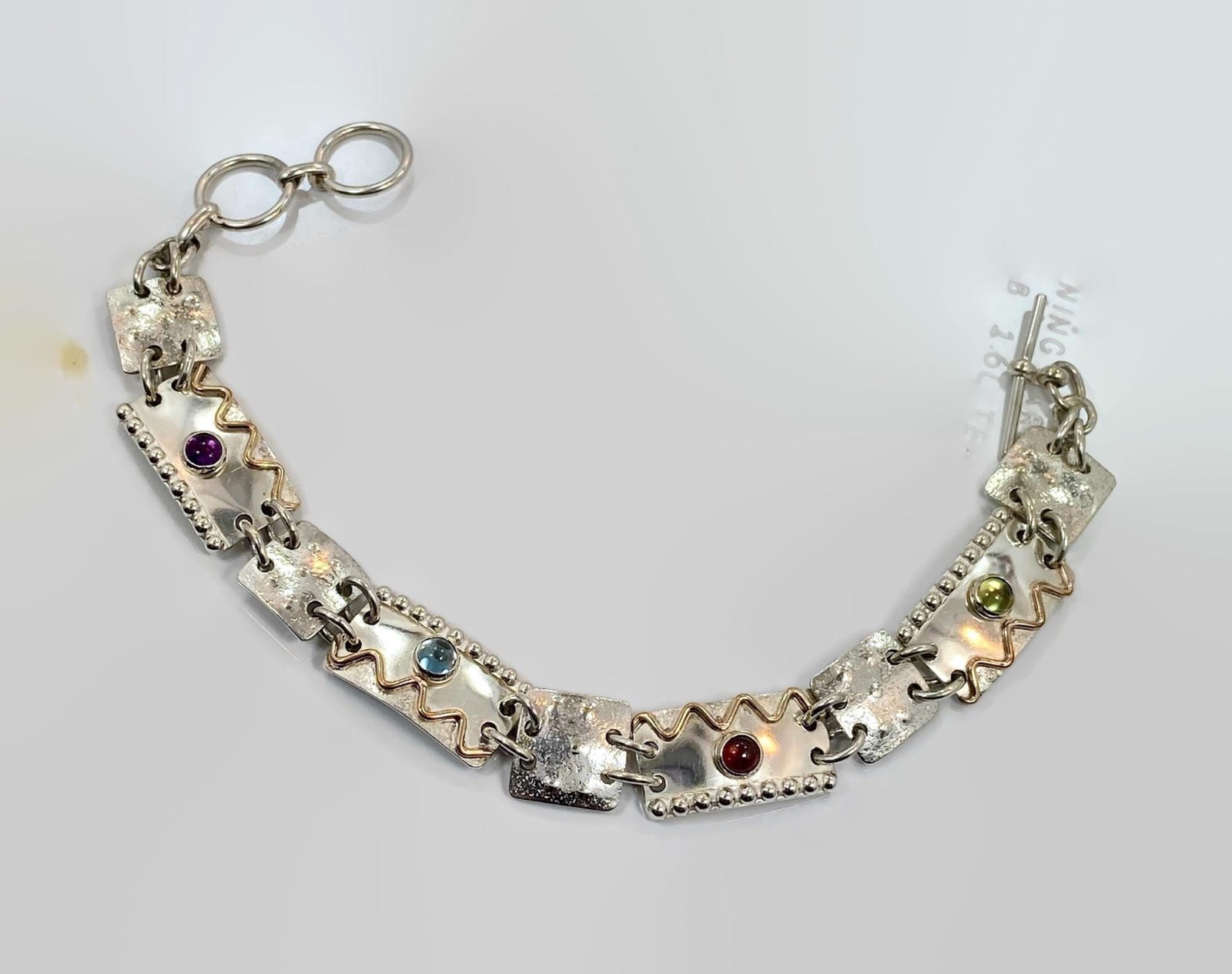 Sterling Silver Bracele Brass Tourmaline Peridot Contemporary Artisan