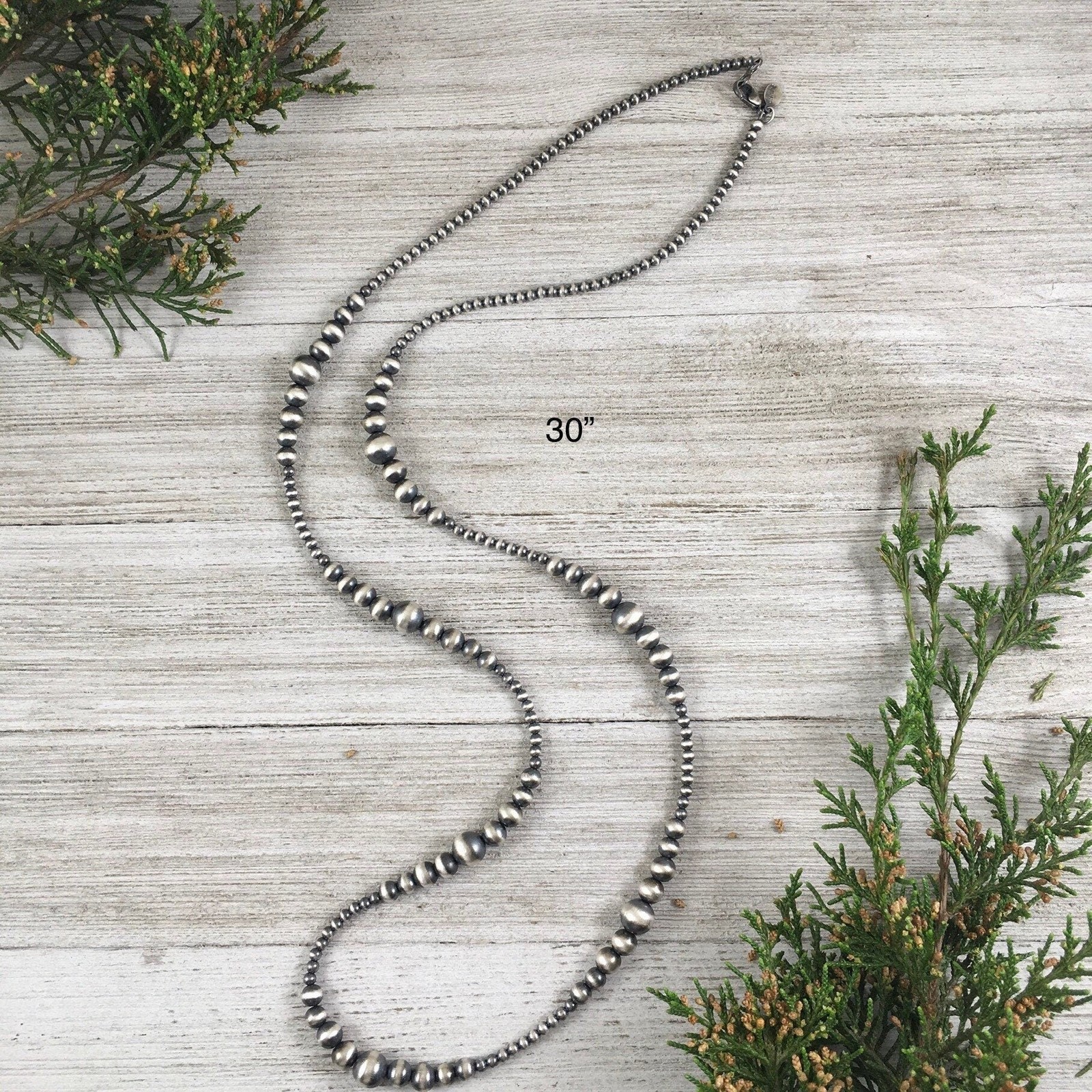 Sterling Silver Southwest Pearls, Graduated BOHO Bead Necklace, Western Oxidize