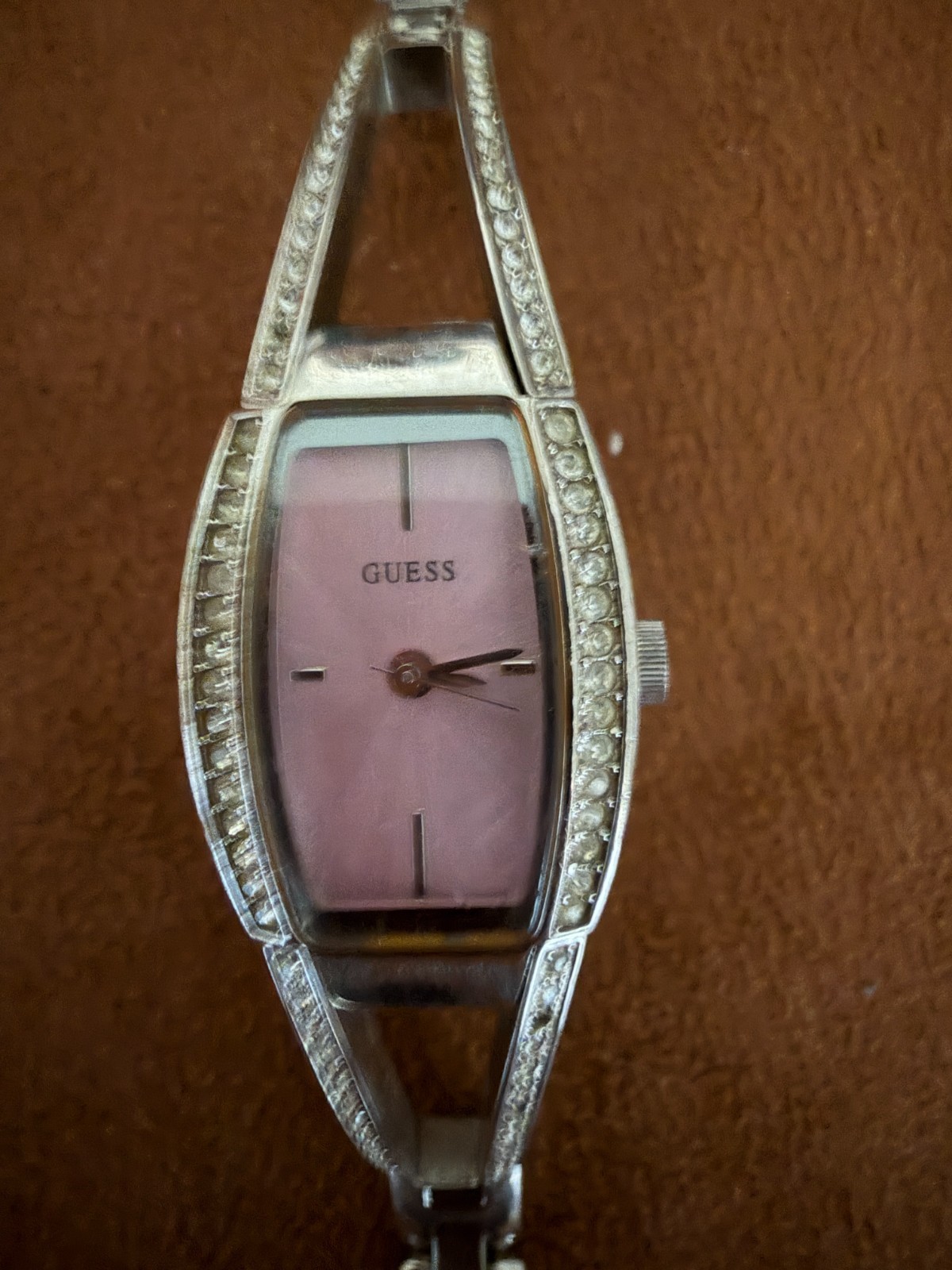 Guess Women’s Pink Dial Crystal Bracelet Watch AS IS Not Working Repair Parts