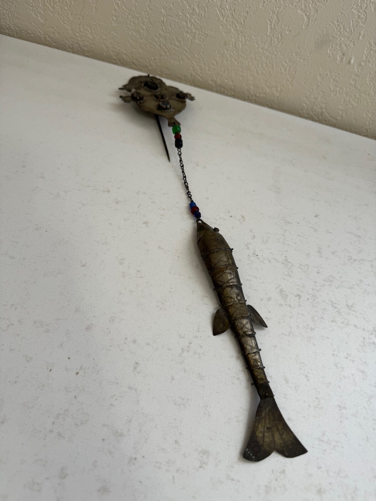 Antique Spanish Colonial Peruvian Large Tupu Shawl Pin Birds & Articulated Fish