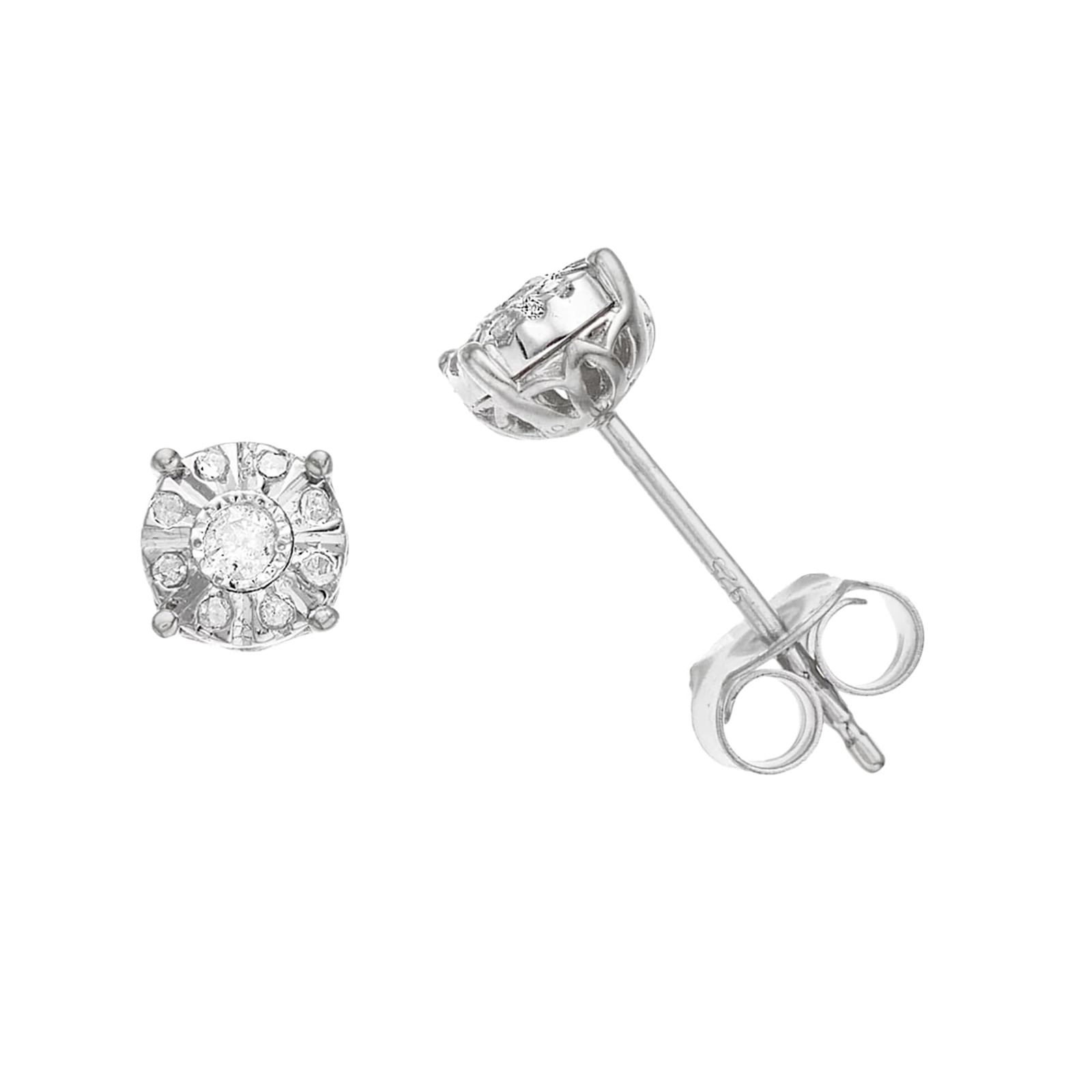 1/10 Ct Diamond Illusion-Set Stud Earrings in Sterling Silver