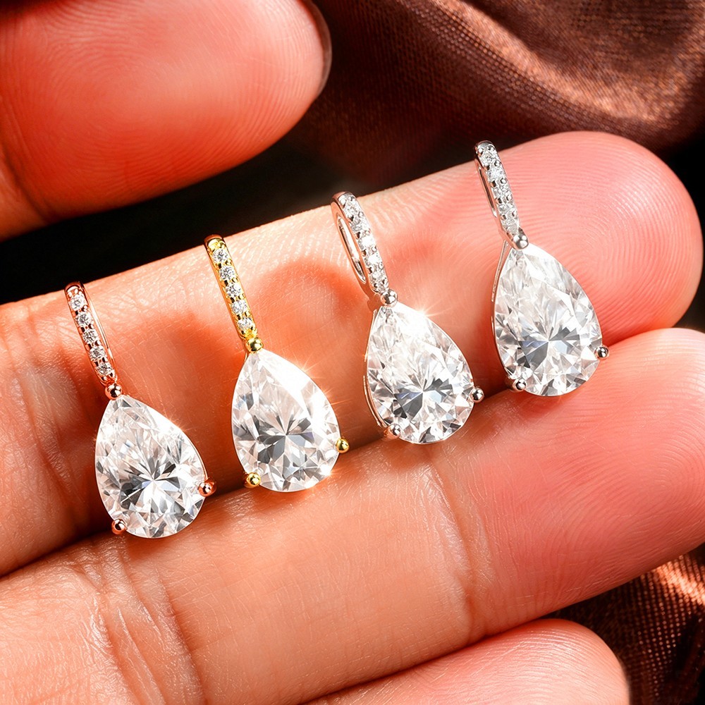 2/3ct Real Pear Cut Moissanite Women Pendant Necklace 925 Sterling Silver Chain