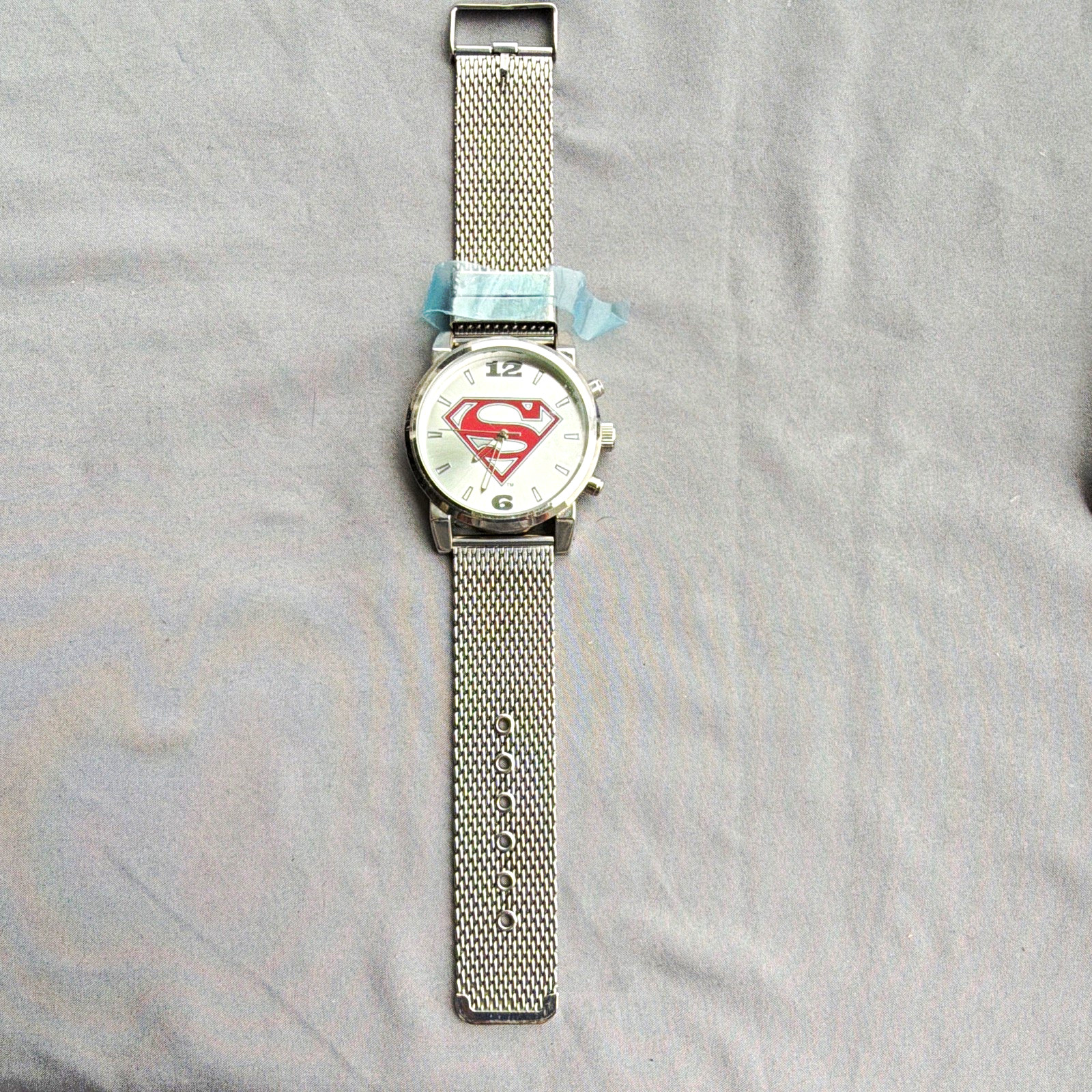 DC Comics Superman Quartz Analog Silver Tone Logo Dial Stainless Steel Mesh