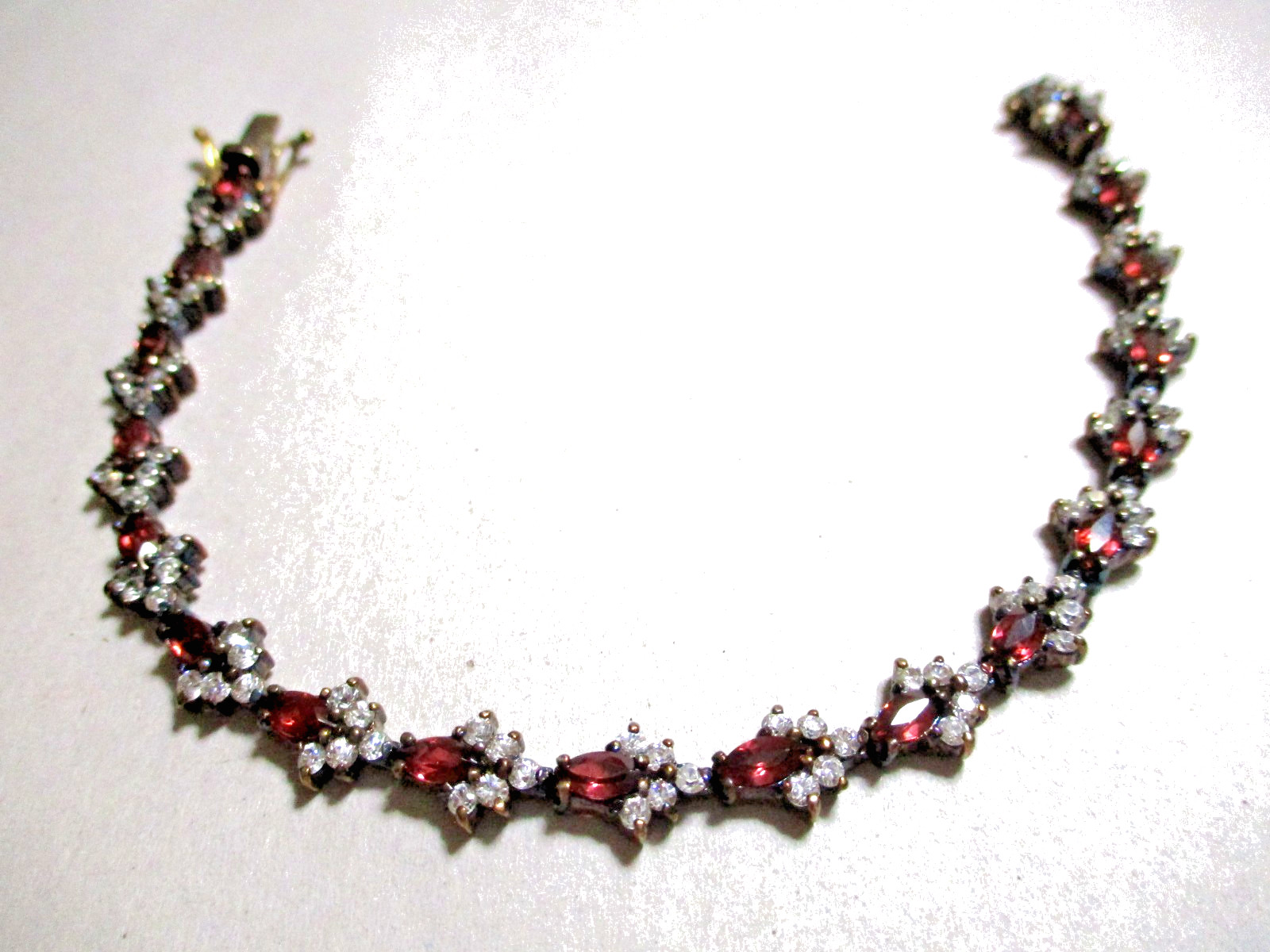 VINTAGE CHRISTIAN LAY 925 STERLING SILVER GARNET CZ TENNIS BRACELET SIGNED CL