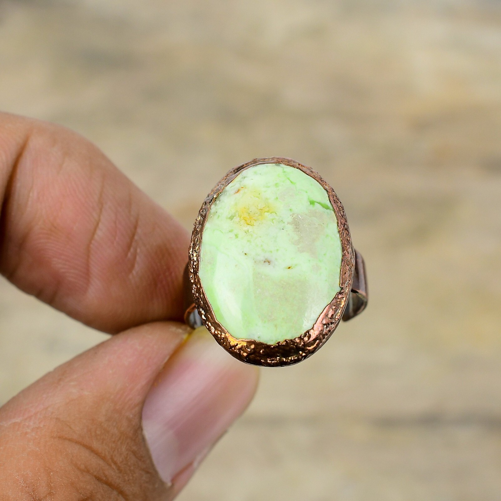Lemon Chrysoprase Copper Electroformed Adjustable Ring Size Adjustable