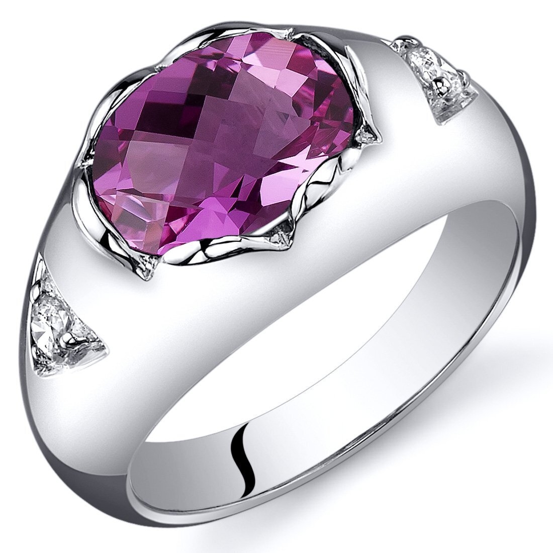 925 Sterling Silver oval Synthetic Created Pink Sapphire Ring 0 TCW , Size 7