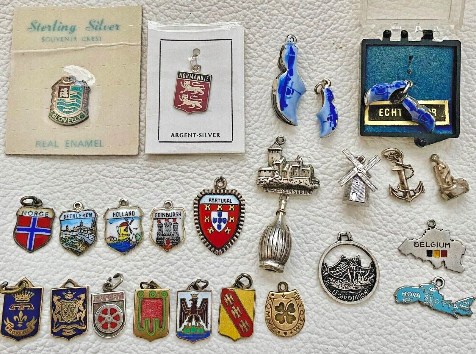 Vintage Sterling Silver & Brass World Travel & Map & Shield Charms CHOICE