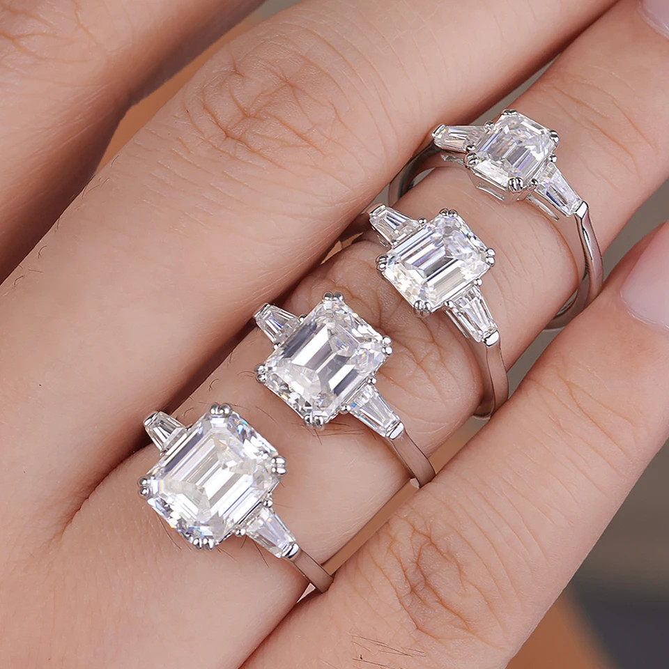 Sterling Silver Wedding Ring Polished Three Stone Style Prong Set Elegant Design