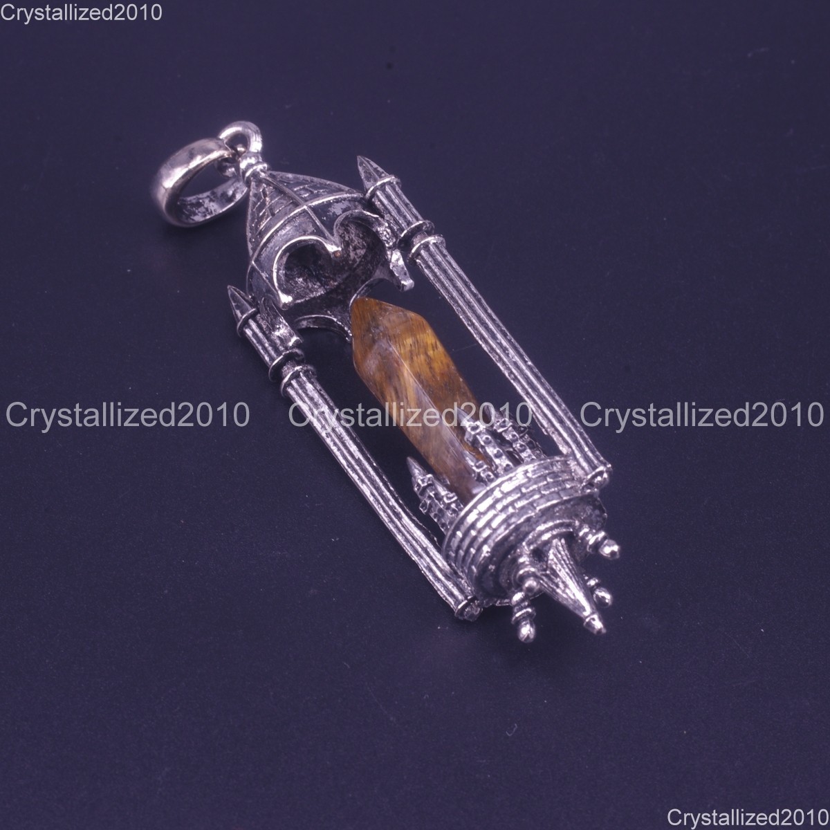 Natural Gemstone Medieval Retro Lantern Gothic Pendants Tibetan Silver 21x66mm