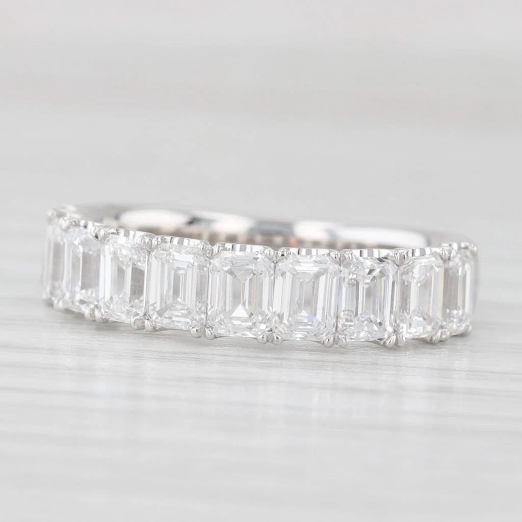 Emerald Cut Lab Grown Diamond Half Eternity Band Ring 14k White Gold Jwellery