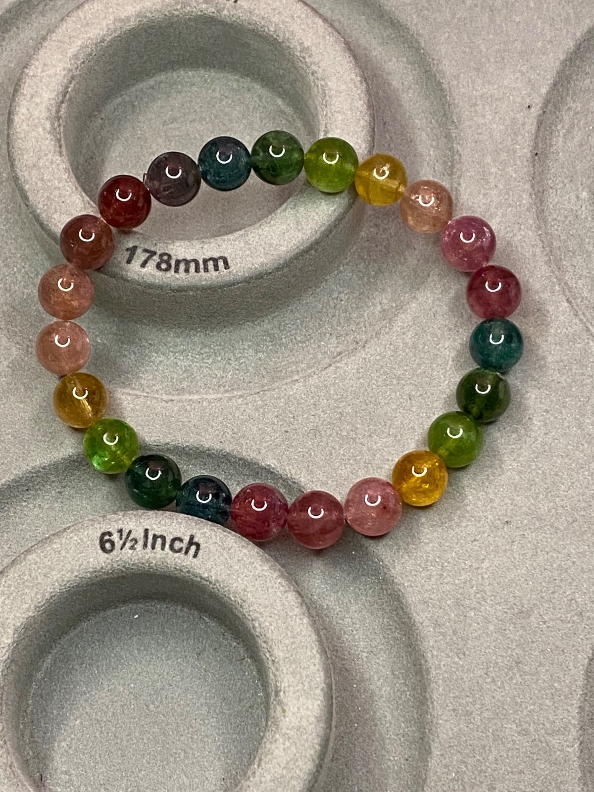Certified Natural Multicolor Tourmaline Bracelet 8.4mm Rainbow Gemstone 6.5″