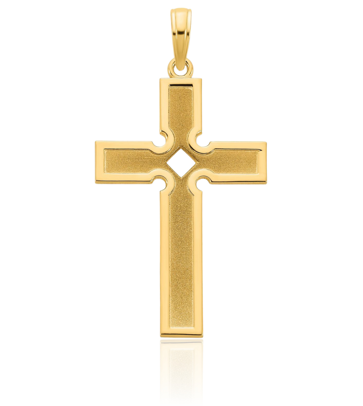 14K Solid Yellow Gold Large Cross Pendant Necklace 35.6mm 1-3/8 inch Polished,