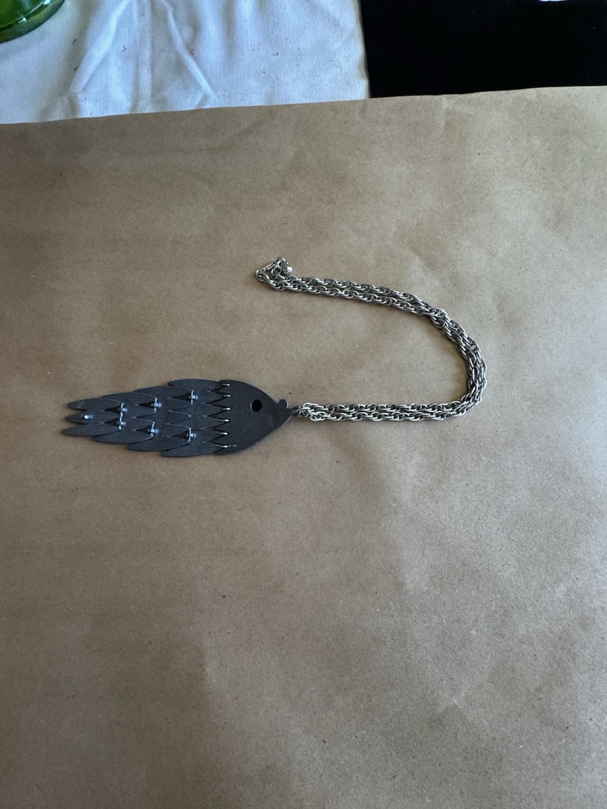 Silver Tone Fish Charm Pendant Rope Chain Necklace 18 in Metal