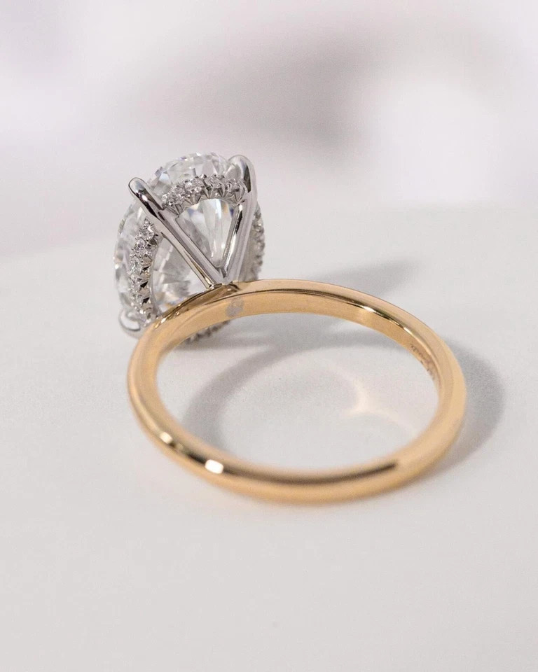 14k Multi Gold Halo Diamond Ring 4.3 Ct Lab Grown Oval Cut IGI Certified VVS E F